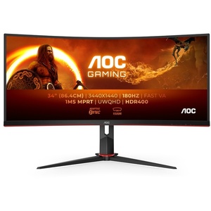 CU34G2XP/BK - AOC CU34G2XP/BK - 34" WQHD incurvé 1500R 21:9 1ms 180Hz VA FreeSync Premium - 2x HDMI et 2x DP